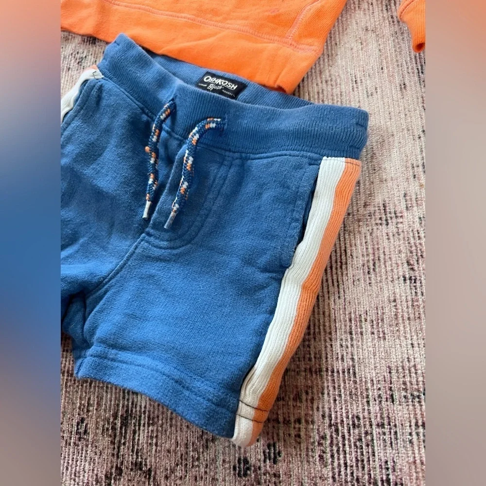Oshkosh Baby Boy Orange Hoodie and Blue Shorts Set 6 months